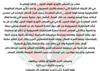 المجلس الثوري لقوات الجليل _ الذئاب المنفردة ببلاغ عسكري: نتبنى عملية مجيدو كاملة والمقاوم بخير والعملية موثقة
