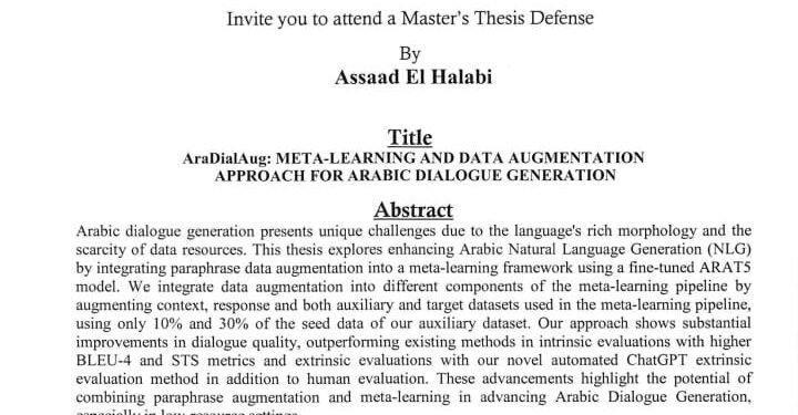 مناقشة رسالة ماجستير لأسعد هاني الحلبي الثلاثاء 23 الحالي