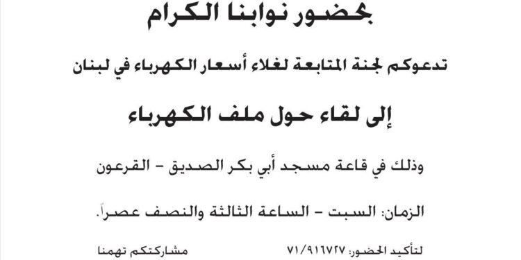 لقاء للجنة متابعة غلاء أسعار الكهرباء في لبنان بالقرعون