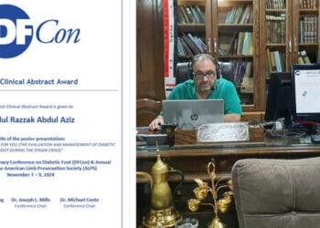 طبيب سوري يحصل على أفضل عرض تقديمي سريري بمؤتمر القدم ‏السكرية في لوس‏ أنجلوس