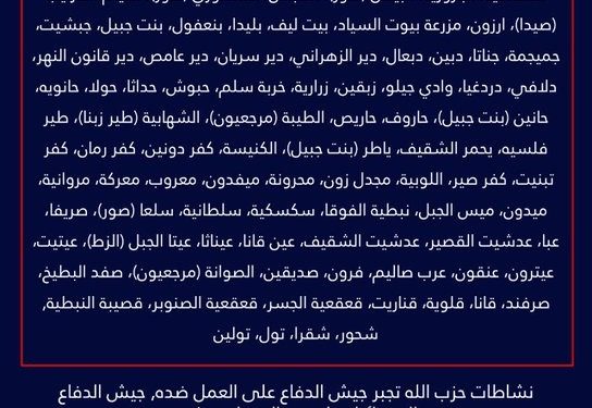 ناطق جيش ا!لعدو ينذر عشرات القرى اللبنانية